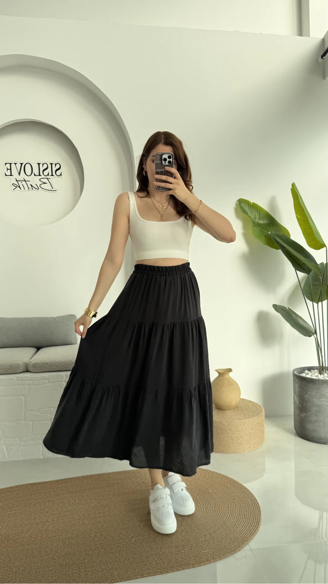 Kırışık Kat Kat Etek Siyah 5015