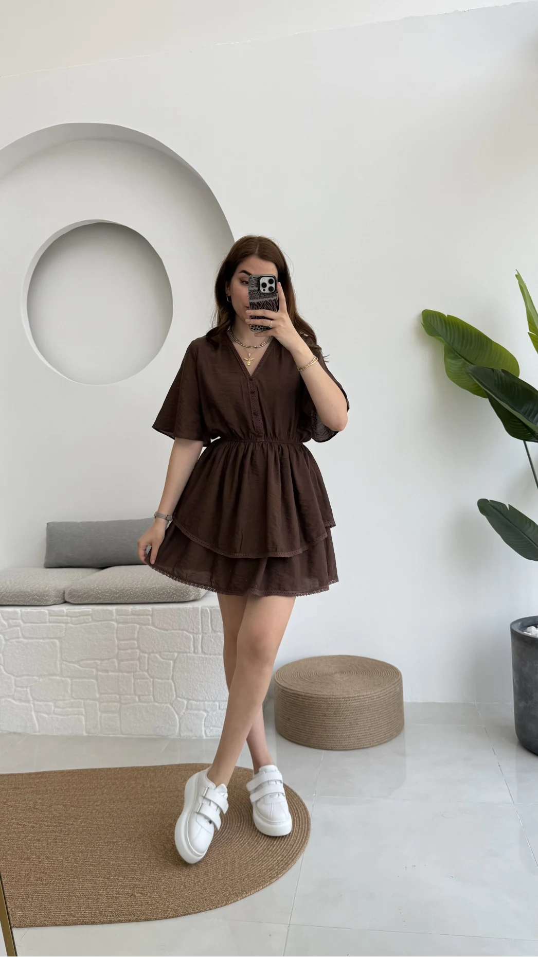 Kısa Elbise Acı Kahve - 3014