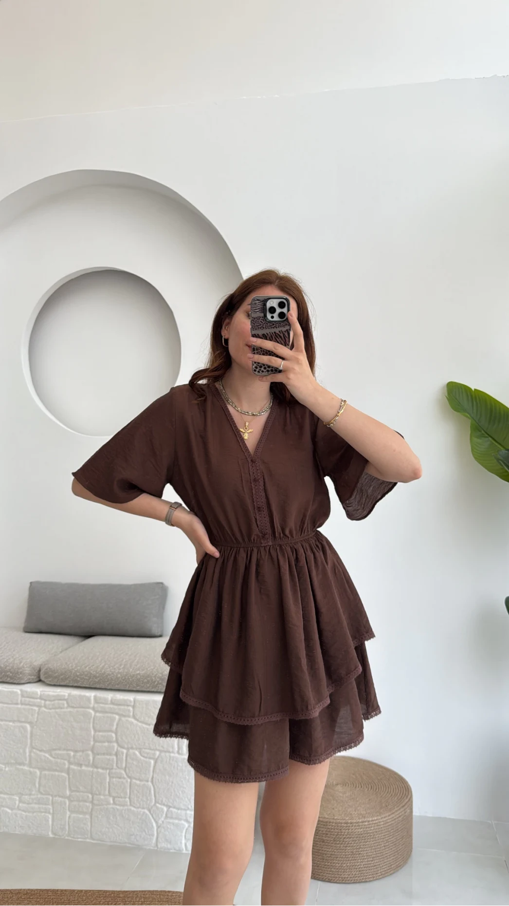 Kısa Elbise Acı Kahve - 3014