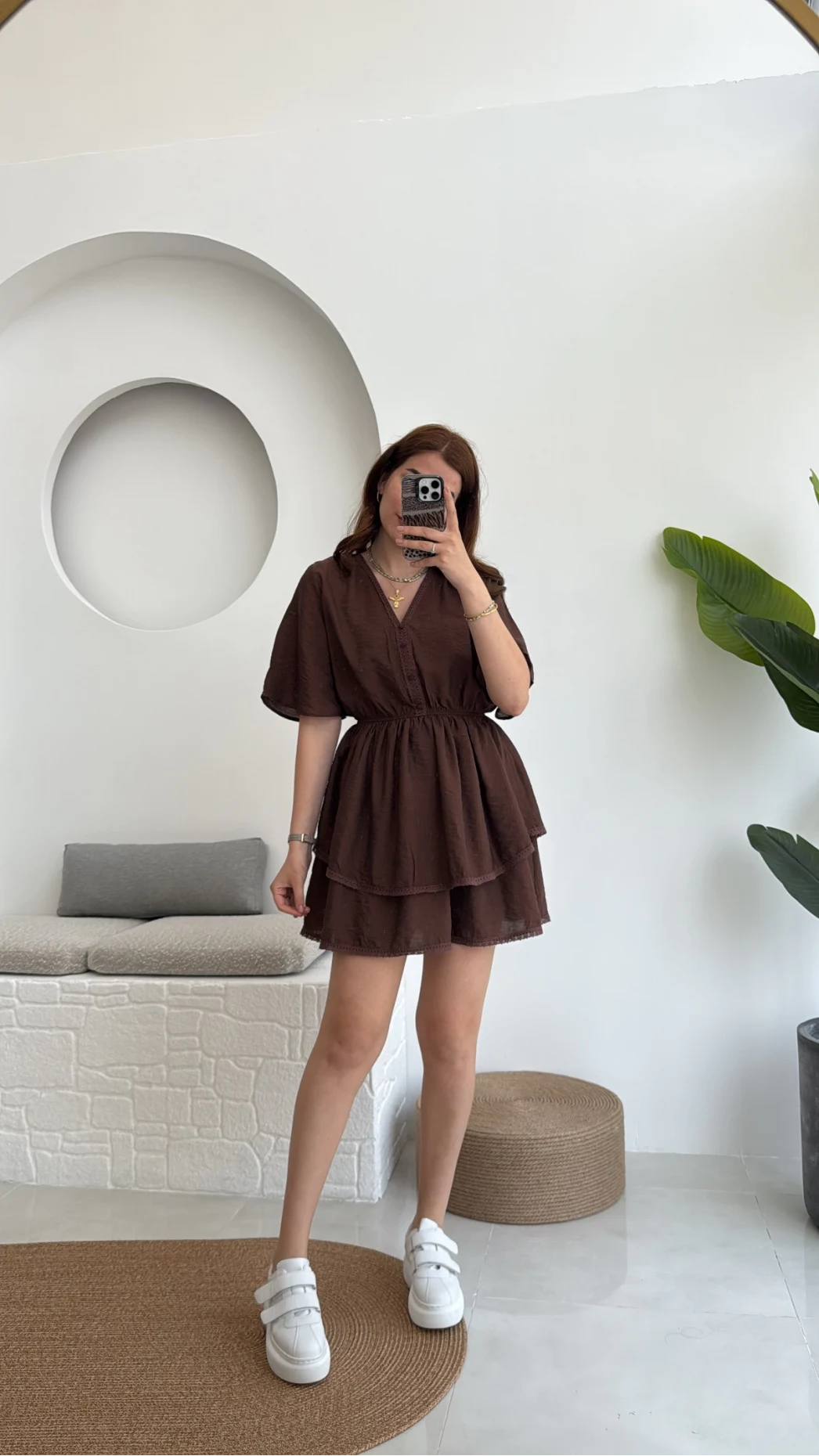 Kısa Elbise Acı Kahve - 3014