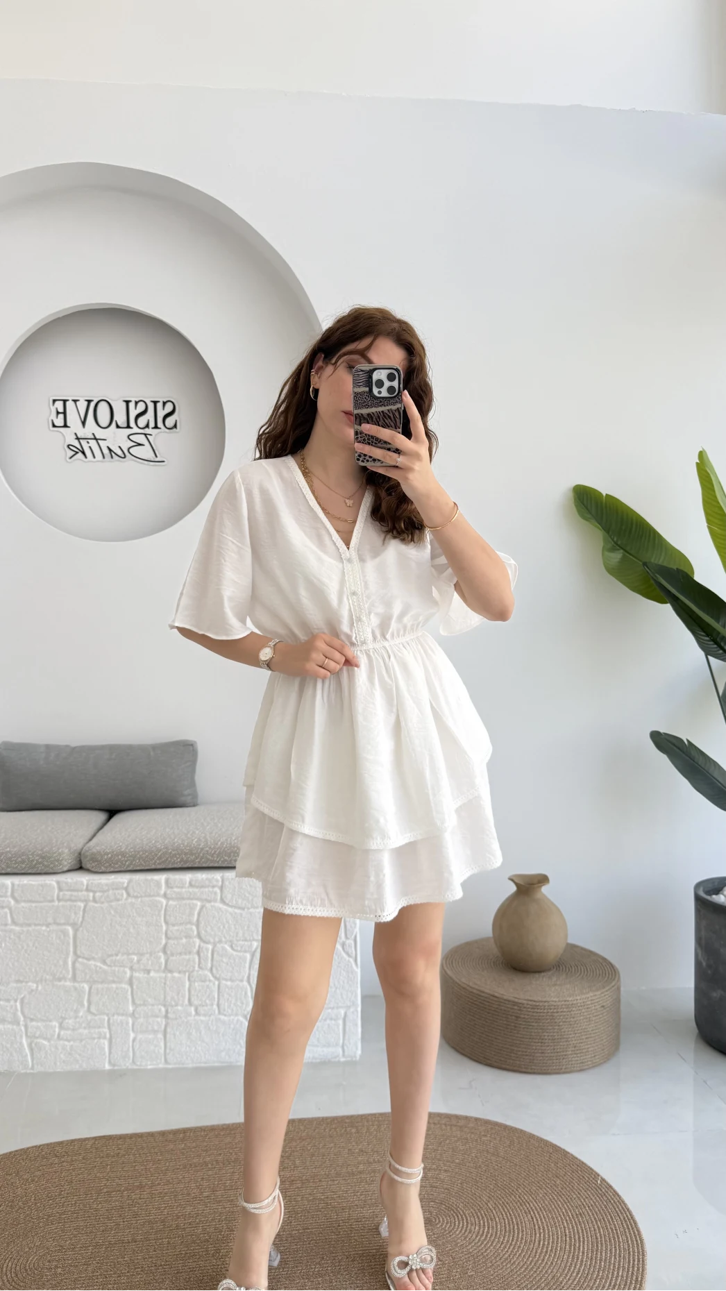 Kısa Elbise Kırık Beyaz - 3014