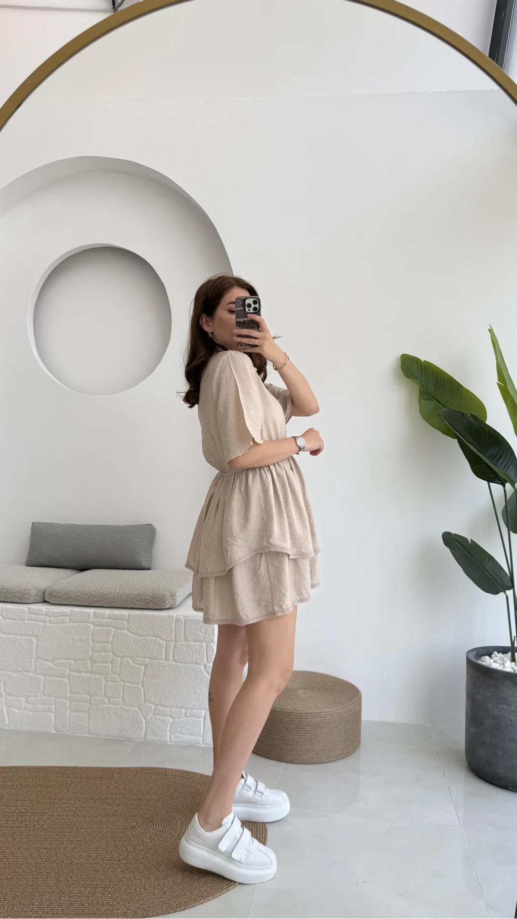 Kısa Elbise Krem - 3014