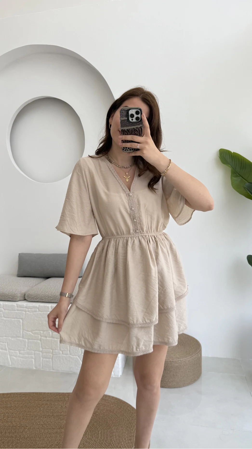 Kısa Elbise Krem - 3014