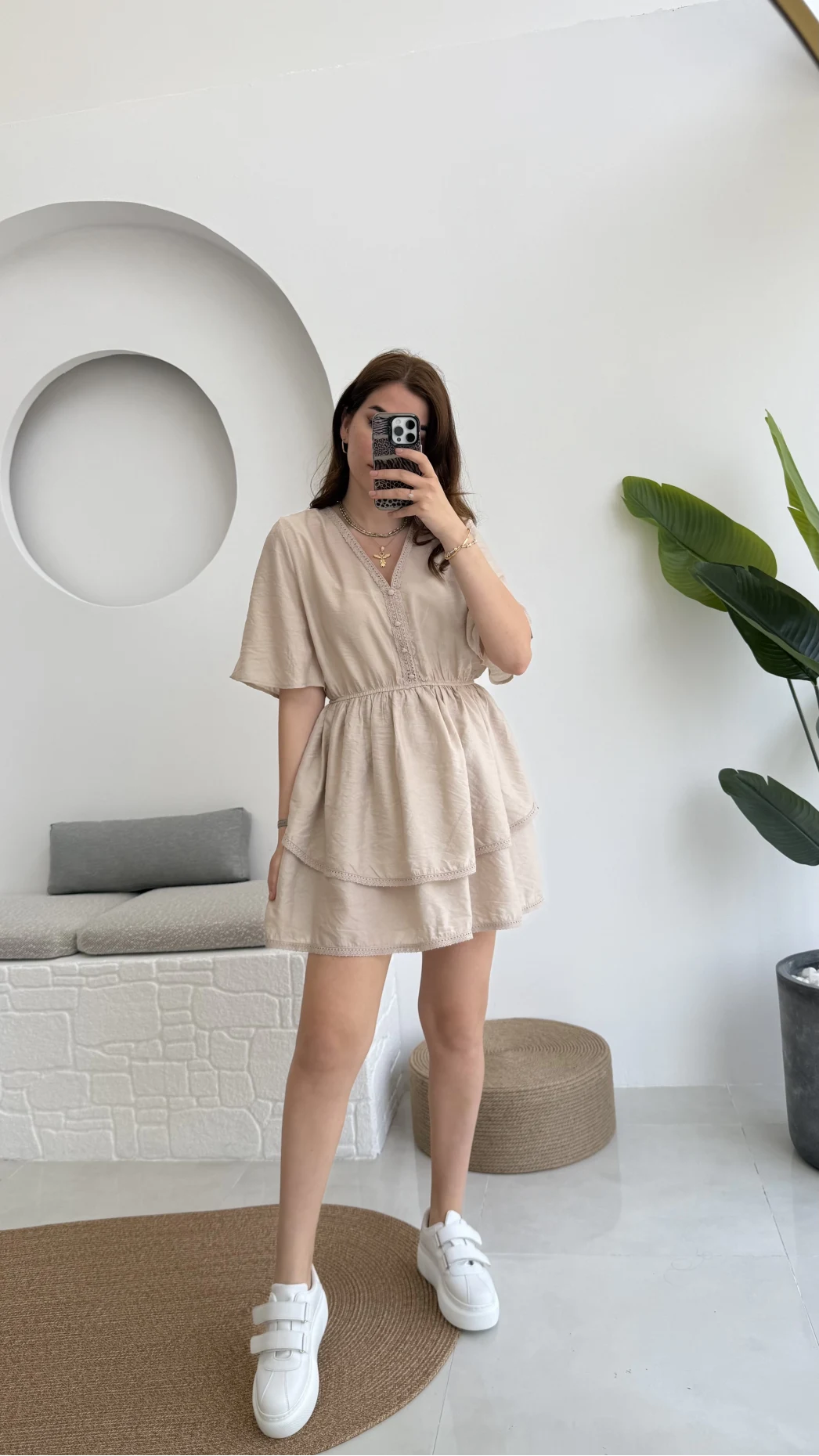 Kısa Elbise Krem - 3014