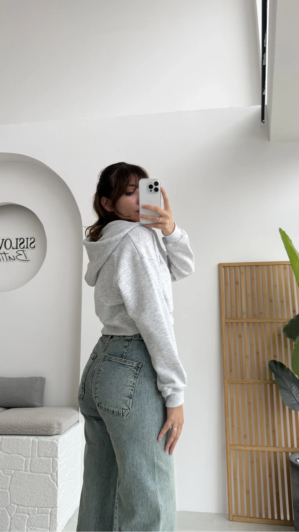 Kısa Fermuarlı Kapüşonlu Hırka - Gri