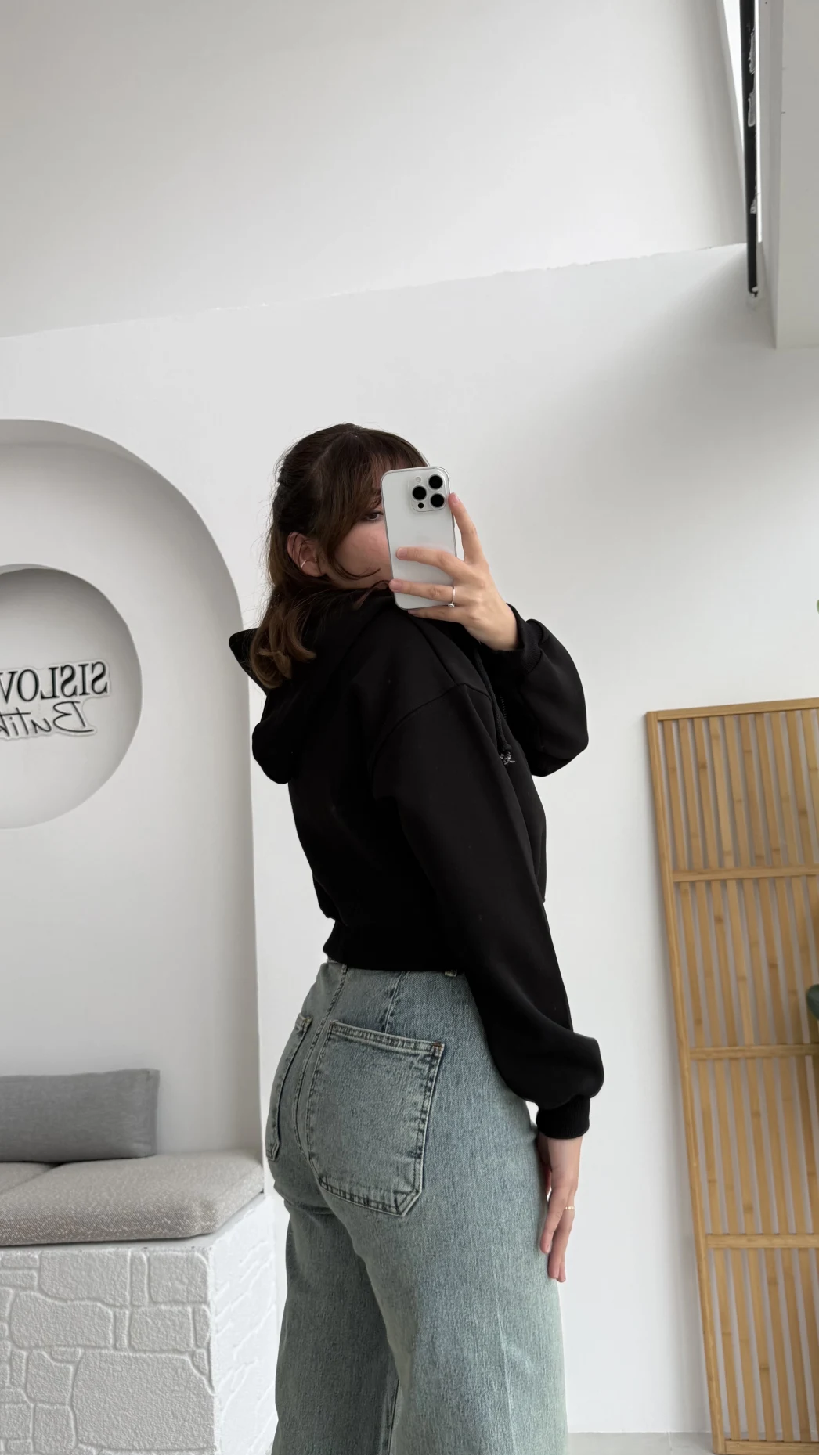 Kısa Fermuarlı Kapüşonlu Hırka - Siyah