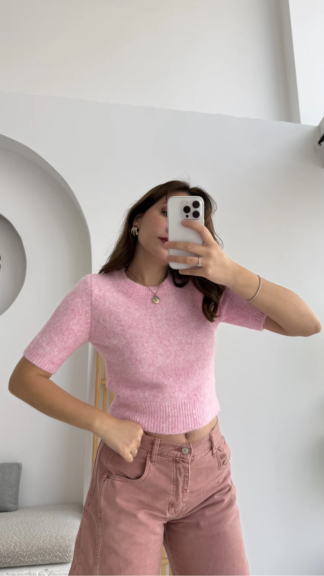 Kısa Kollu Triko Pembe Kod: 9037