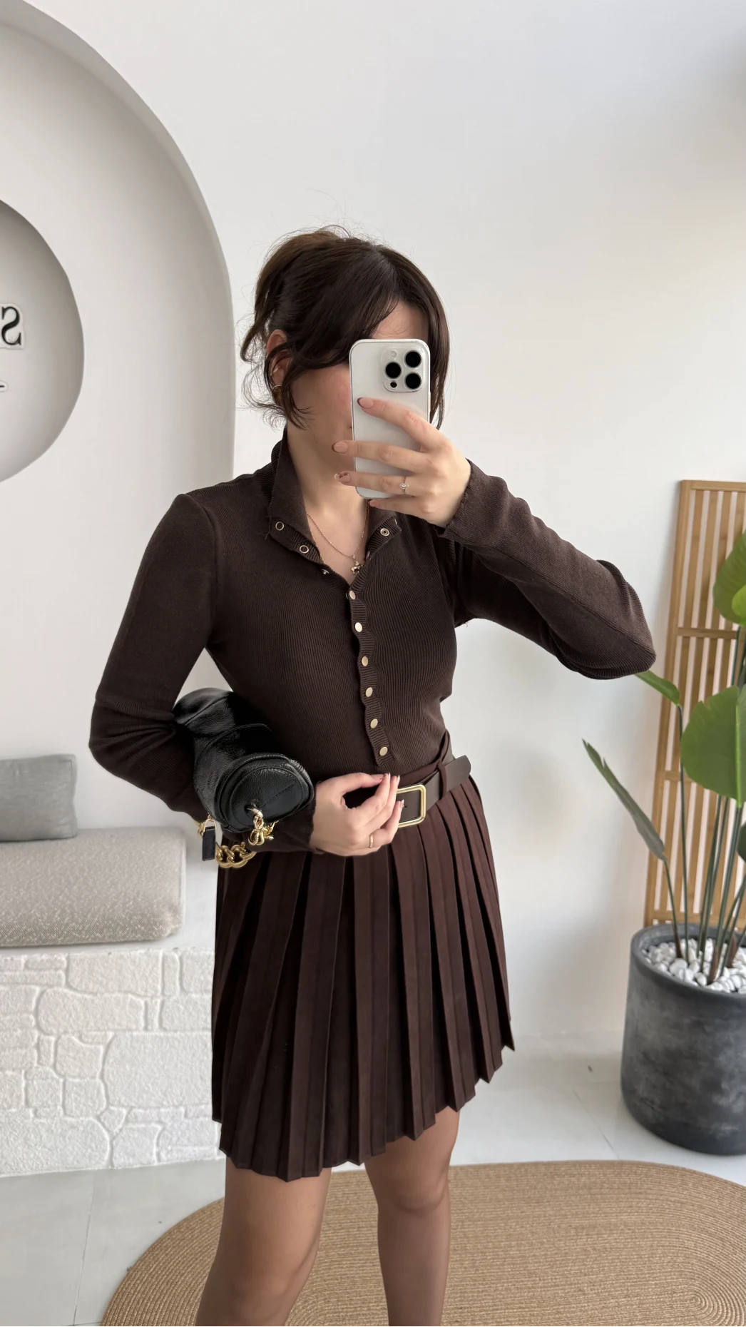 Klea Mini Piliseli Kemerli Etek - Acı Kahve