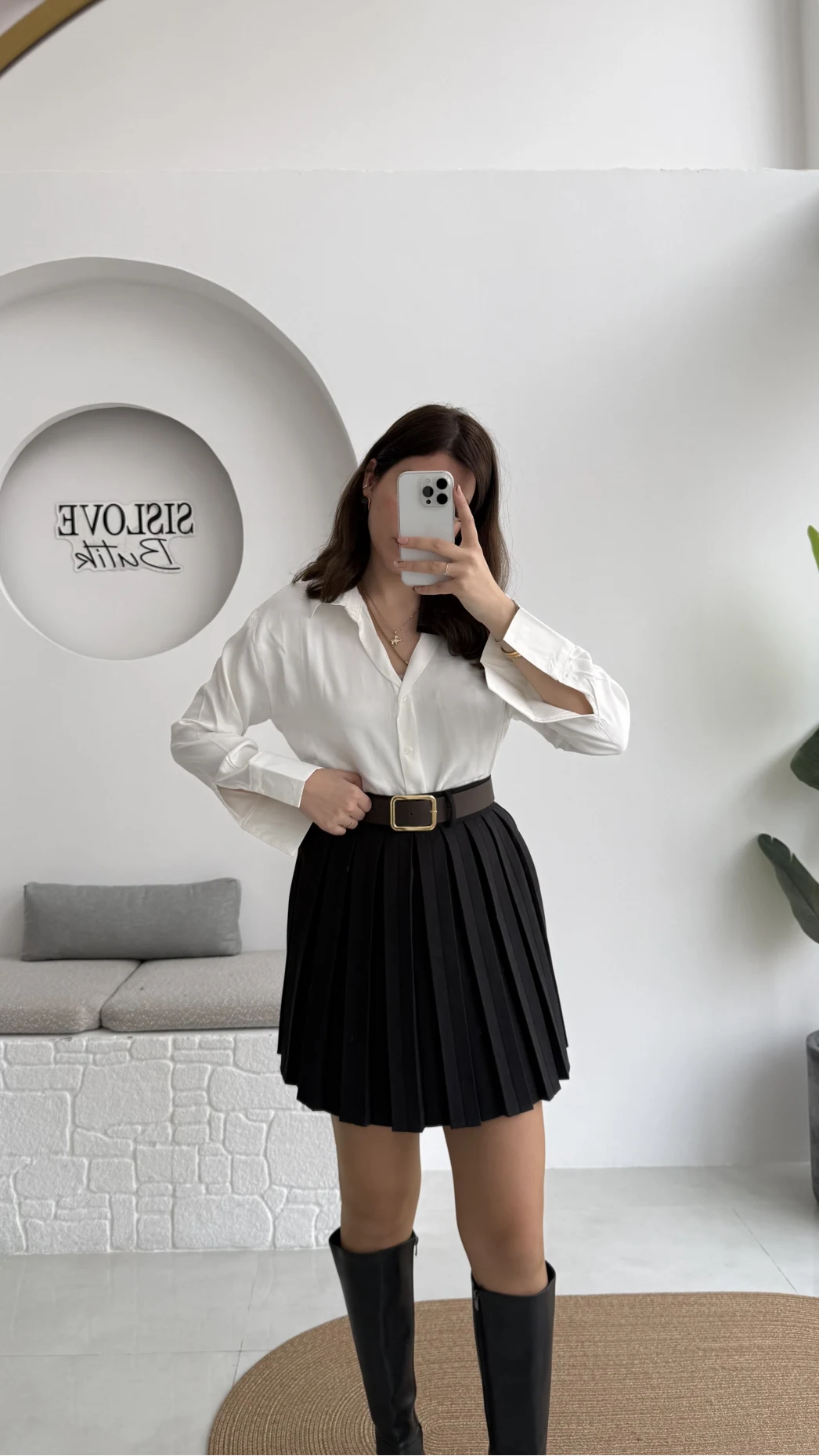 Klea Mini Piliseli Kemerli Etek - Siyah