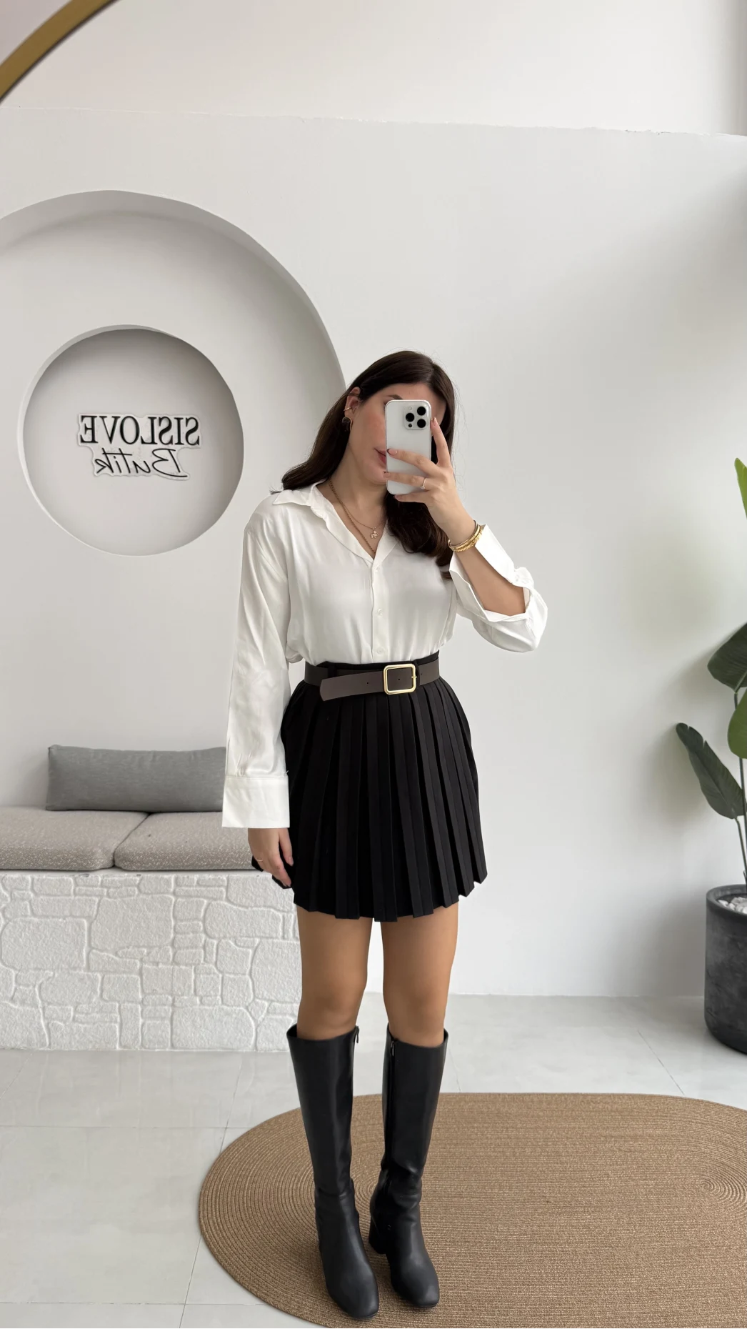 Klea Mini Piliseli Kemerli Etek - Siyah