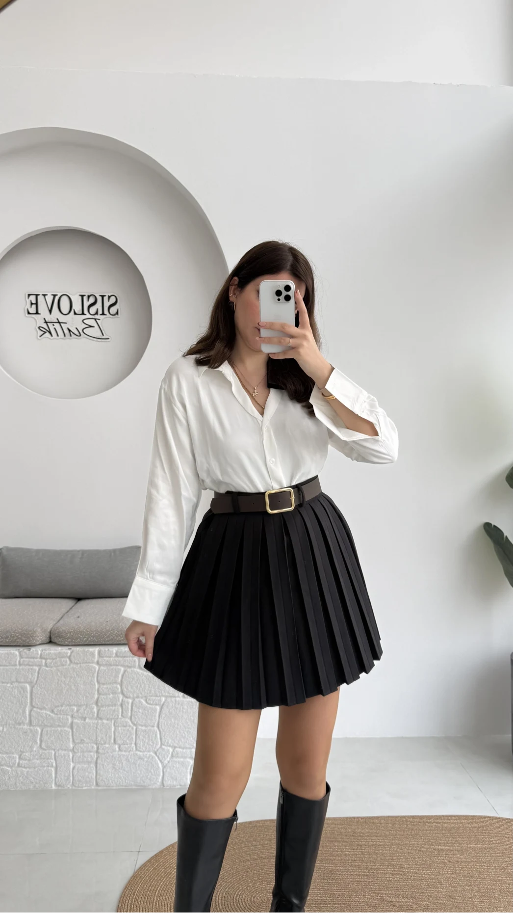 Klea Mini Piliseli Kemerli Etek - Siyah