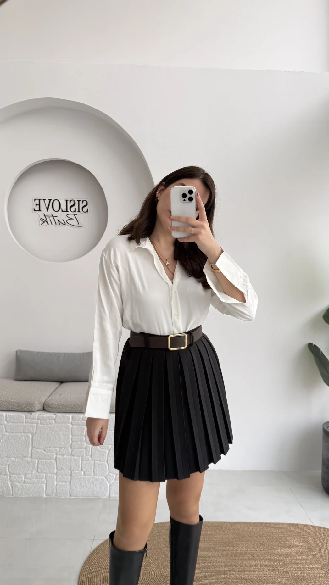 Klea Mini Piliseli Kemerli Etek - Siyah