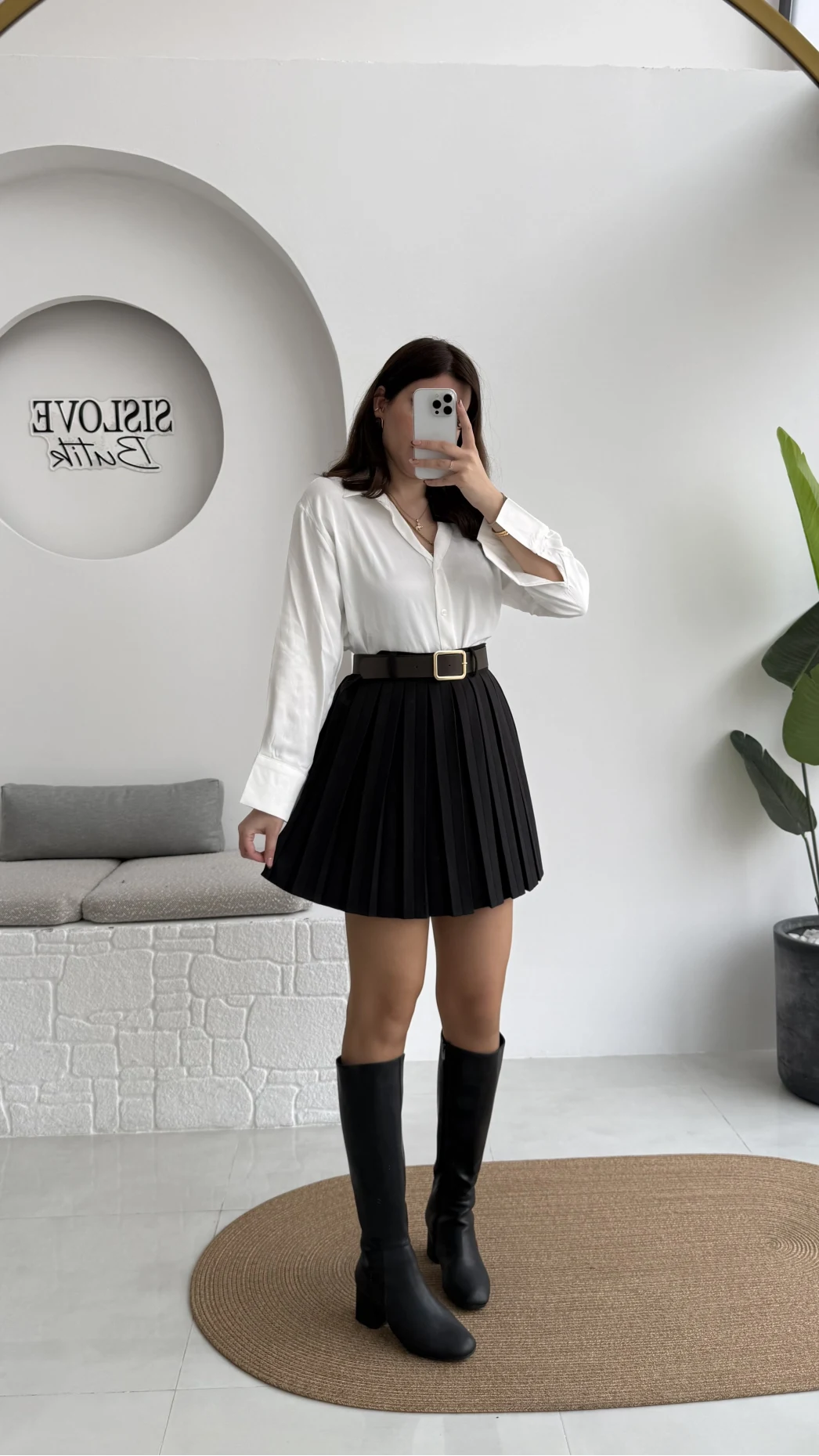 Klea Mini Piliseli Kemerli Etek - Siyah