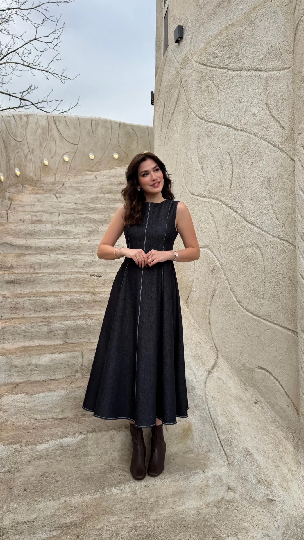 Kloş Elbise Ceket Takım - Denim Mavisi - Kod: 8915