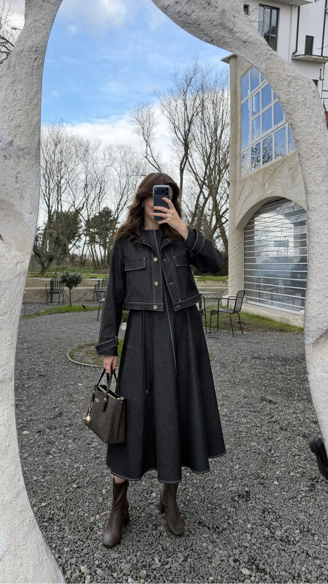 Kloş Elbise Ceket Takım - Denim Mavisi - Kod: 8915