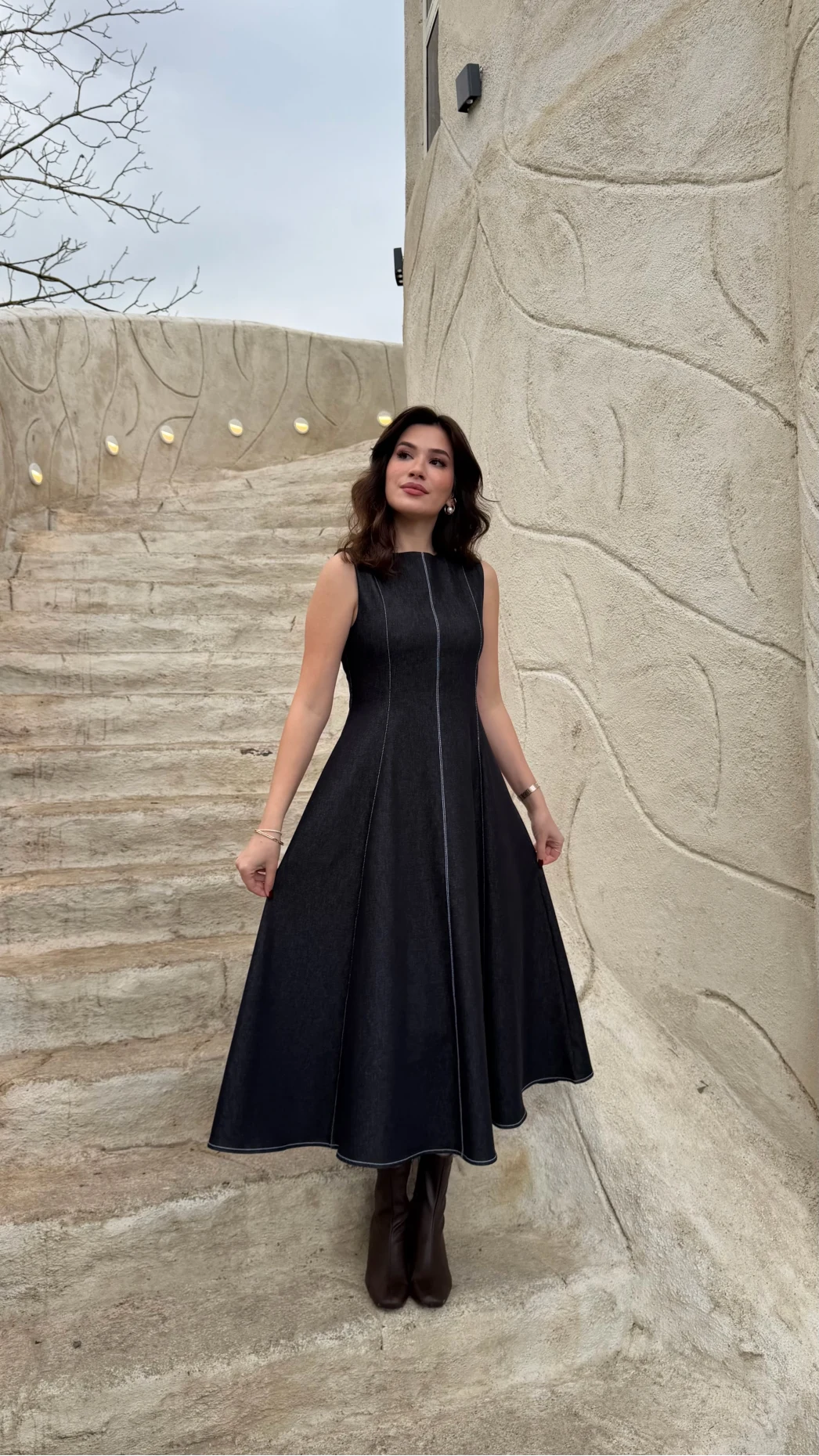 Kloş Elbise Ceket Takım - Denim Mavisi - Kod: 8915