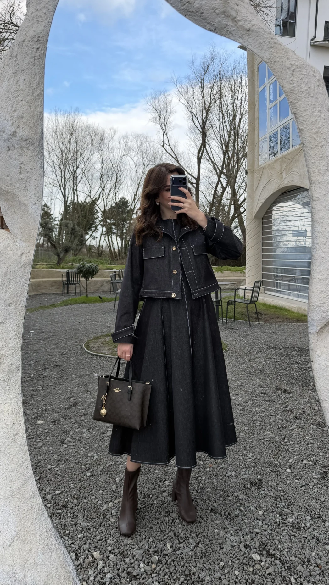 Kloş Elbise Ceket Takım - Denim Mavisi - Kod: 8915