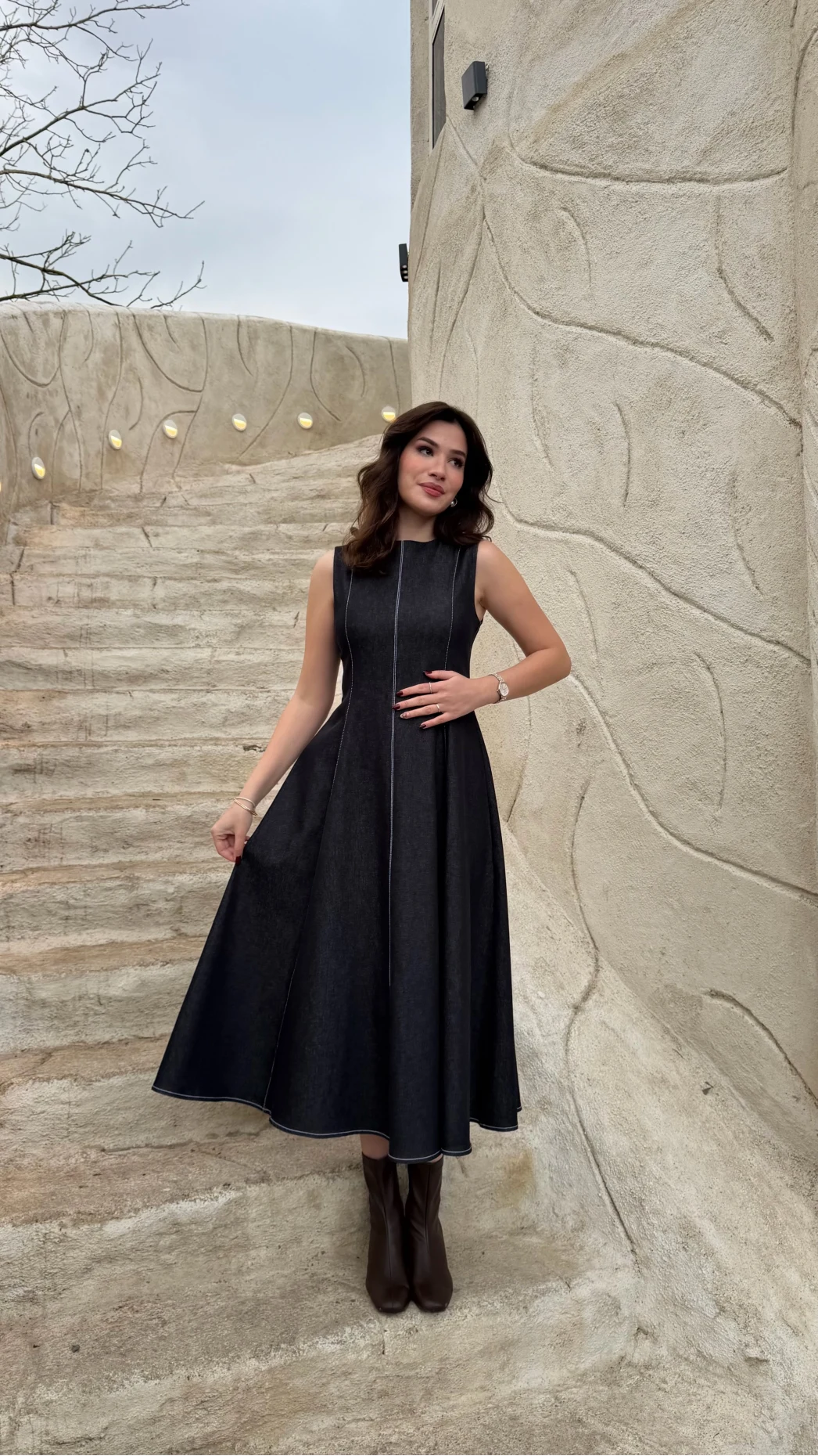 Kloş Elbise Ceket Takım - Denim Mavisi - Kod: 8915