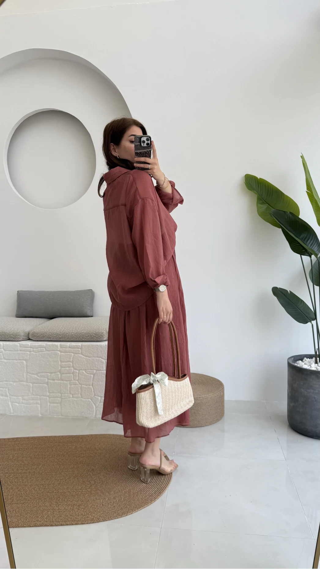 Kloş Etek ve Gömlek Takım Gül Kurusu