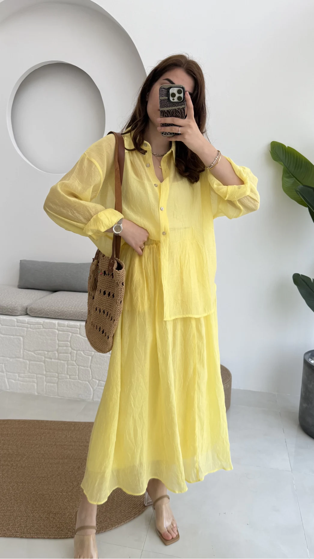 Kloş Etek ve Gömlek Takım Sarı