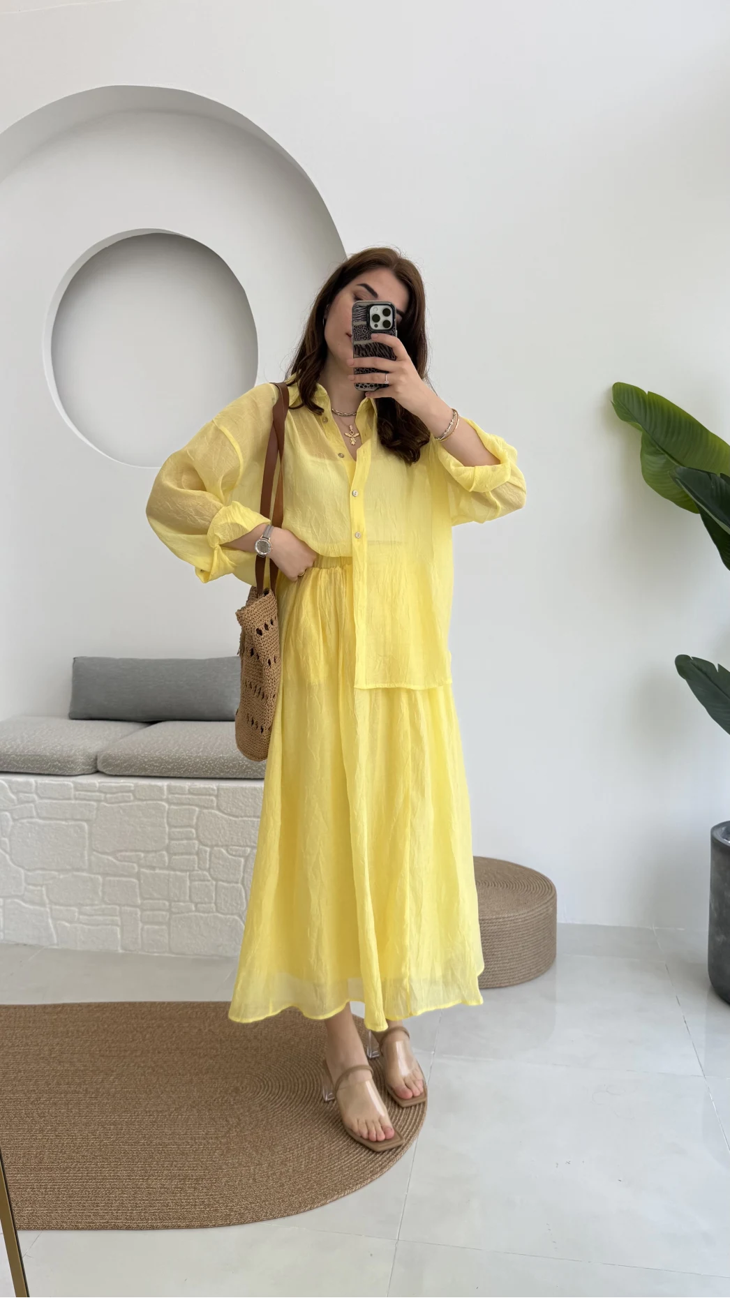 Kloş Etek ve Gömlek Takım Sarı