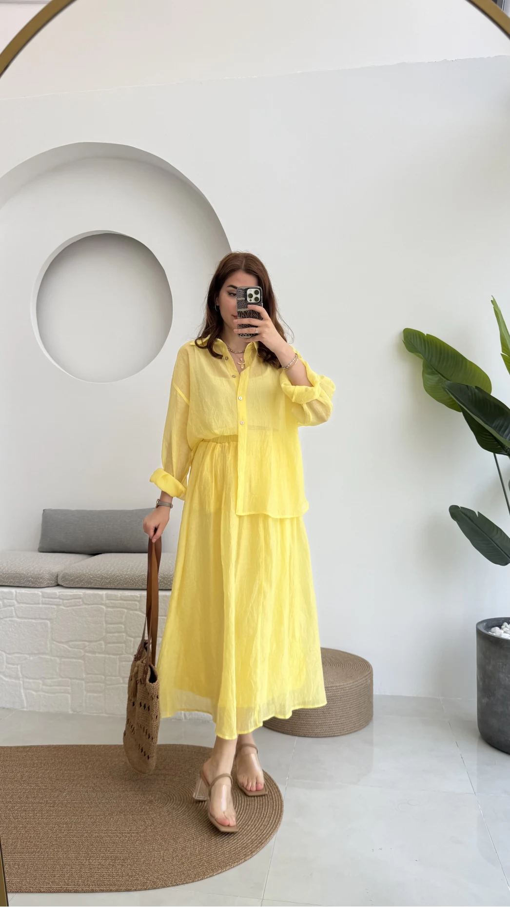 Kloş Etek ve Gömlek Takım Sarı