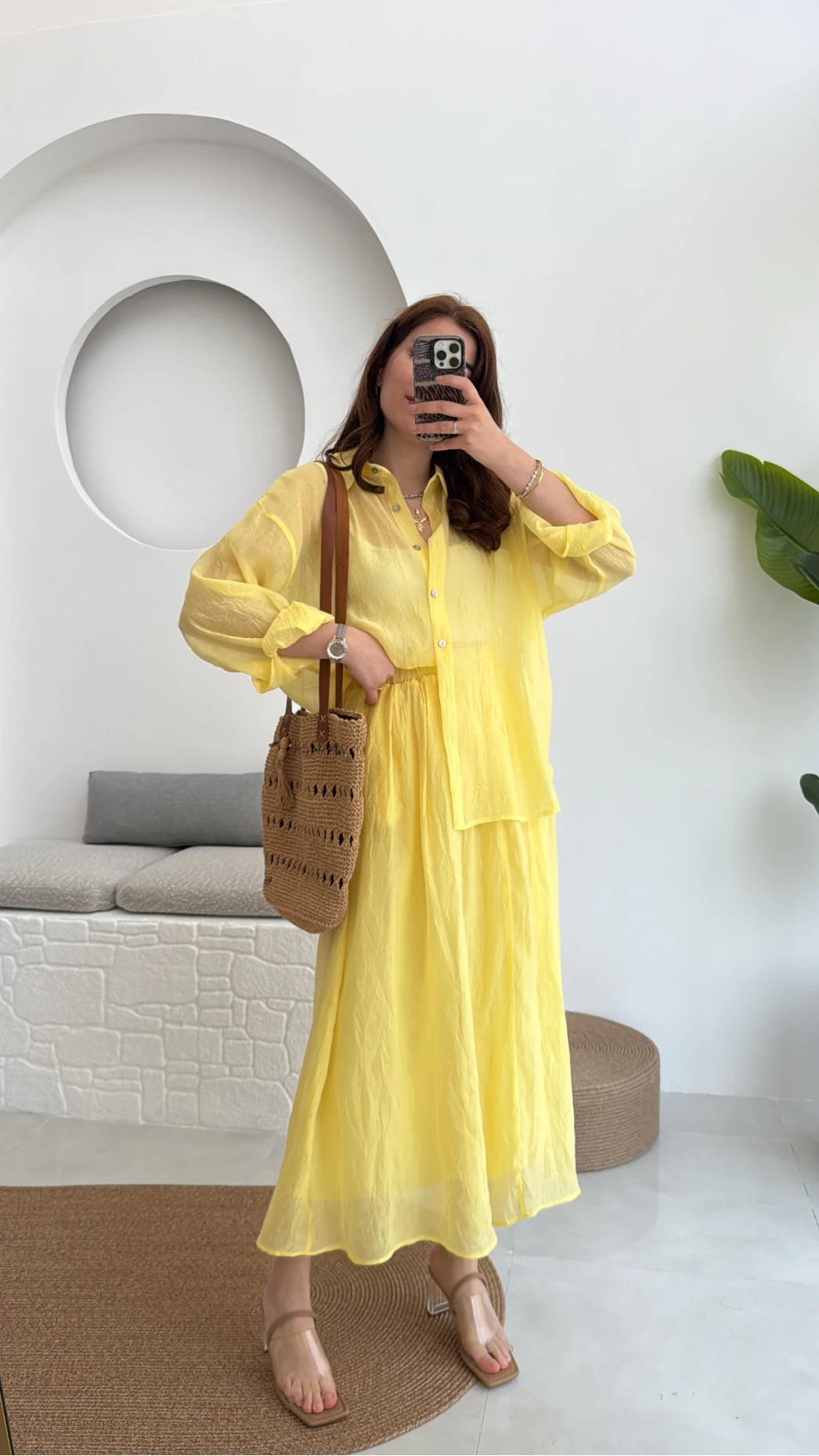 Kloş Etek ve Gömlek Takım Sarı