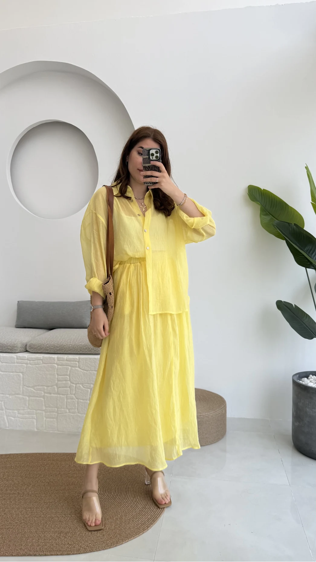 Kloş Etek ve Gömlek Takım Sarı