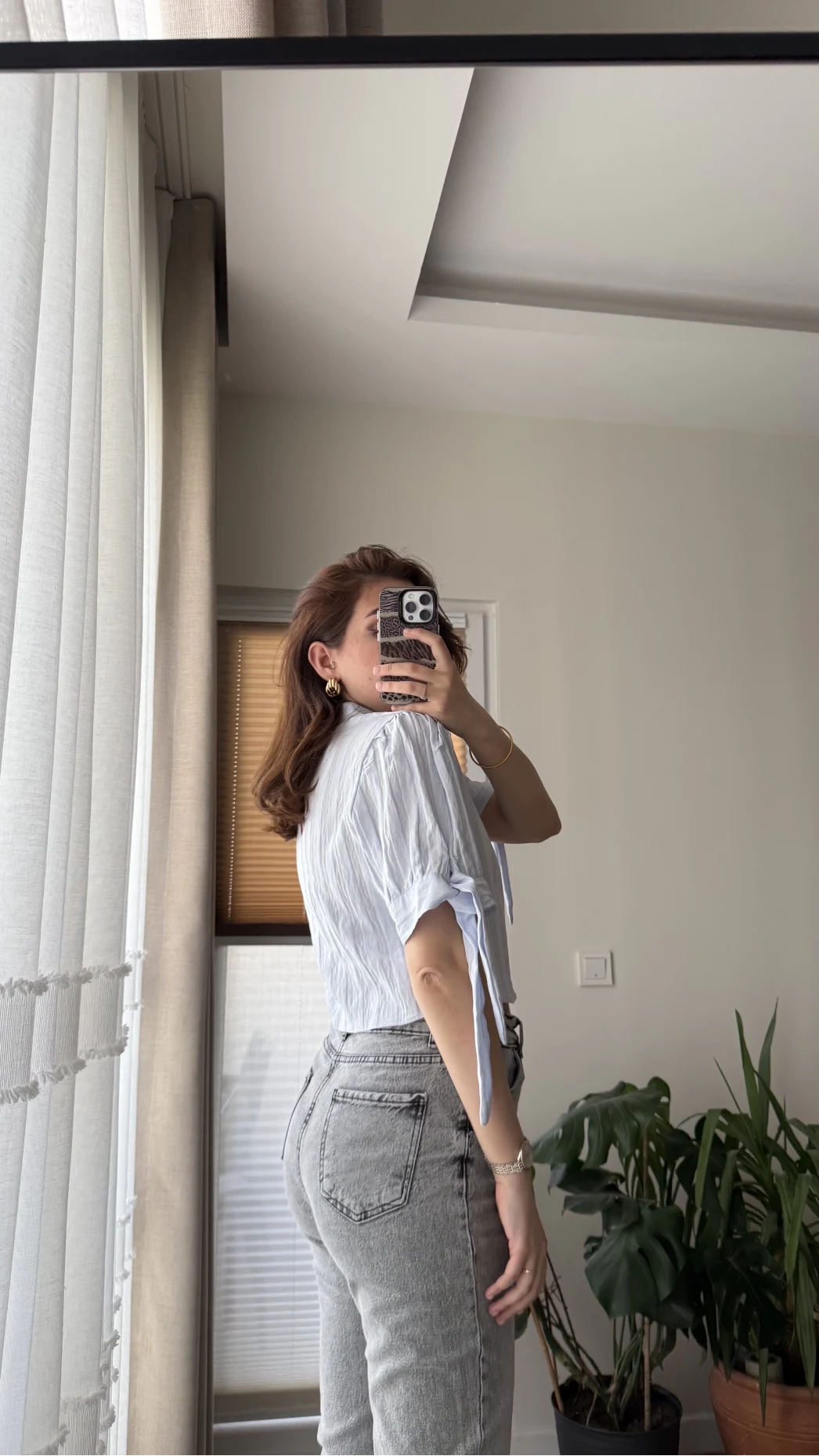 Kolları Bağlama Detay Gömlek Mavi