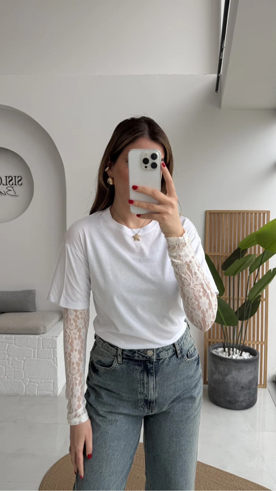 Kolu Danteli T-shirt - Beyaz