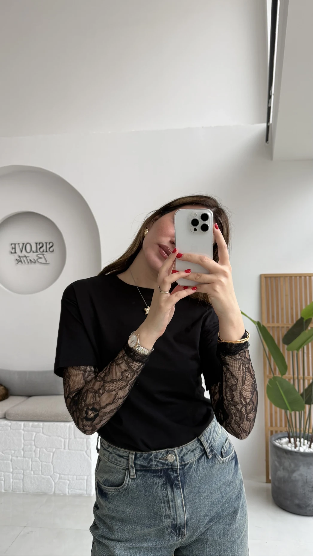 Kolu Danteli T-shirt - Siyah