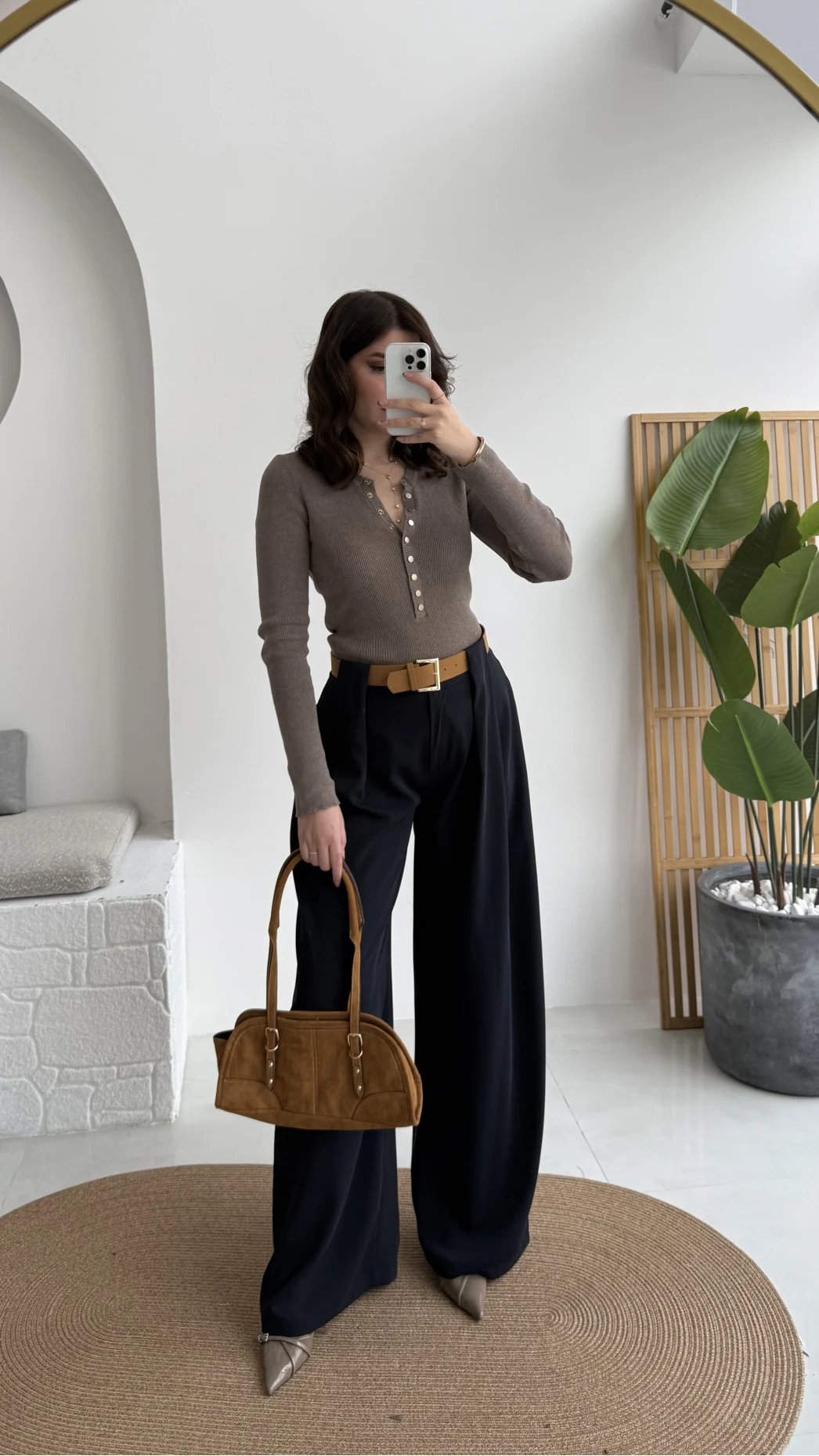 Köprü Detay Kemerli Pantolon - Lacivert - Kod: 3855