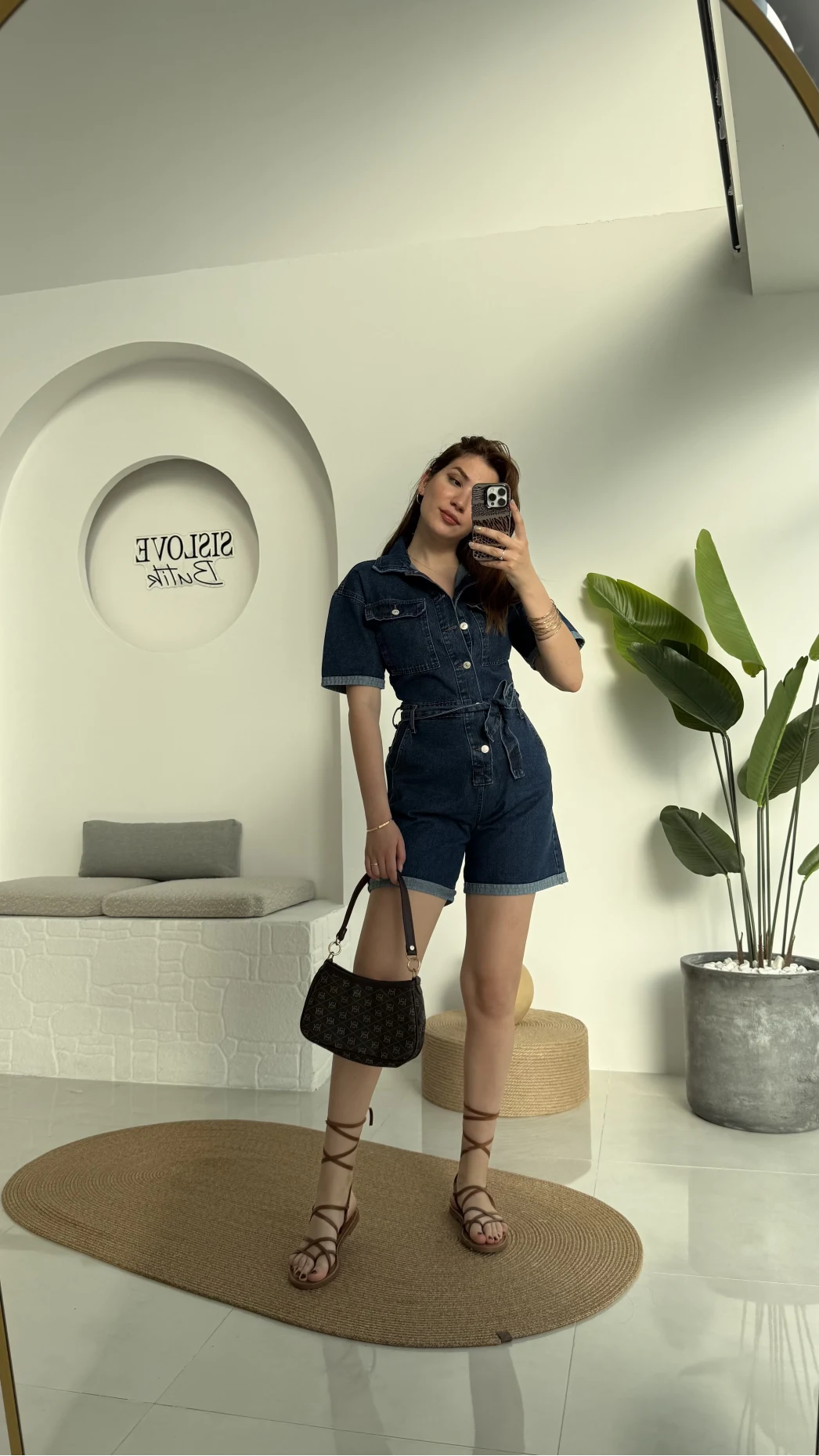 Koyu Mavi Kısa Şort Denim Tulum