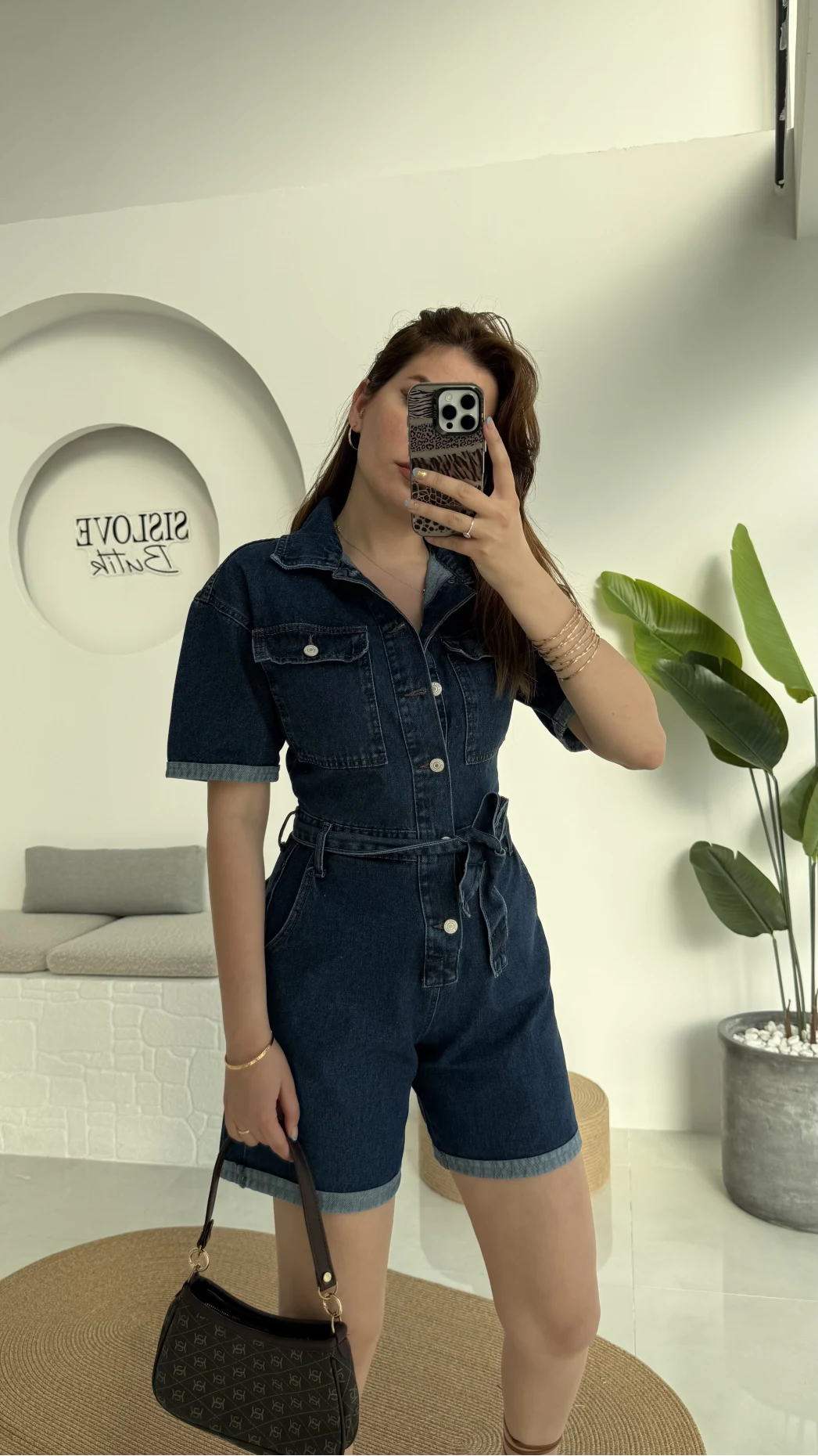 Koyu Mavi Kısa Şort Denim Tulum