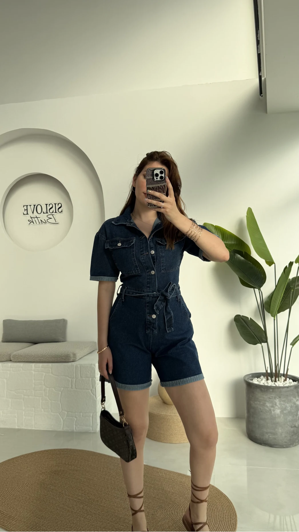 Koyu Mavi Kısa Şort Denim Tulum