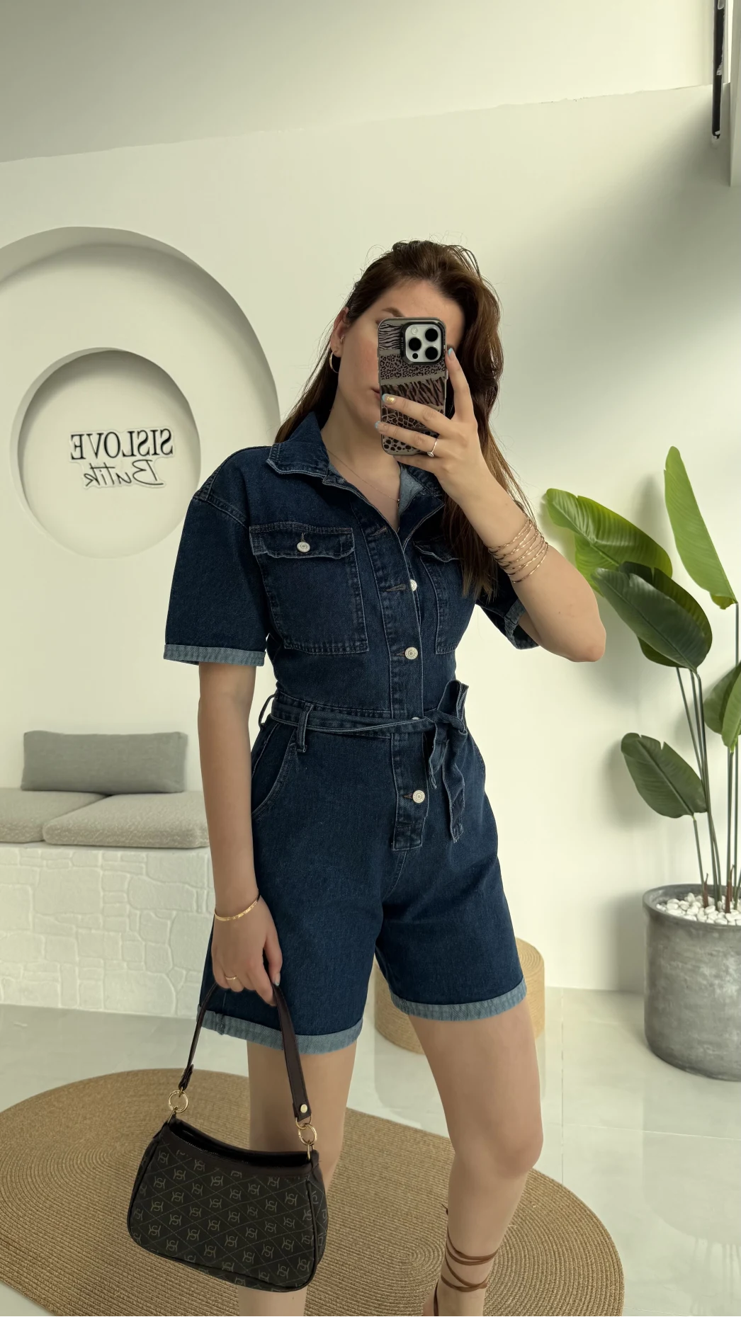 Koyu Mavi Kısa Şort Denim Tulum