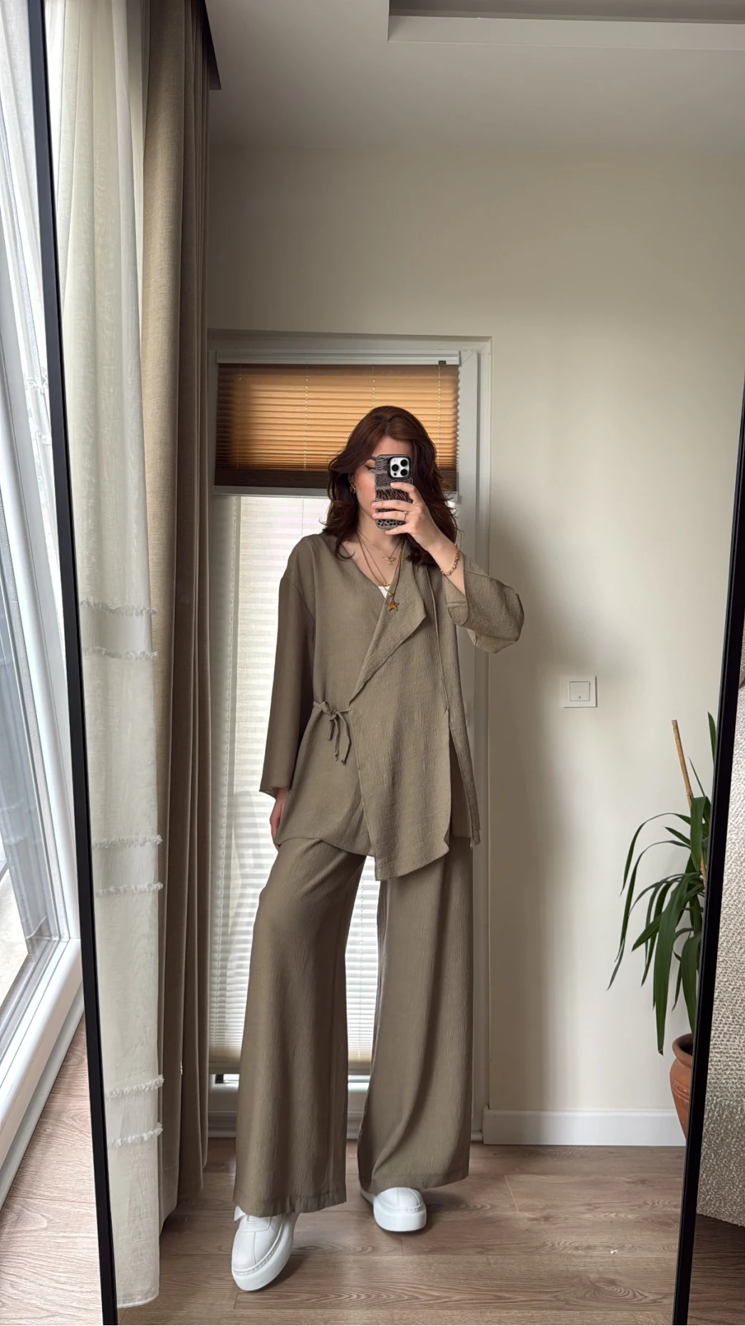 Krinkıl Viskon Kimono Takım Haki (KOD: 51109)