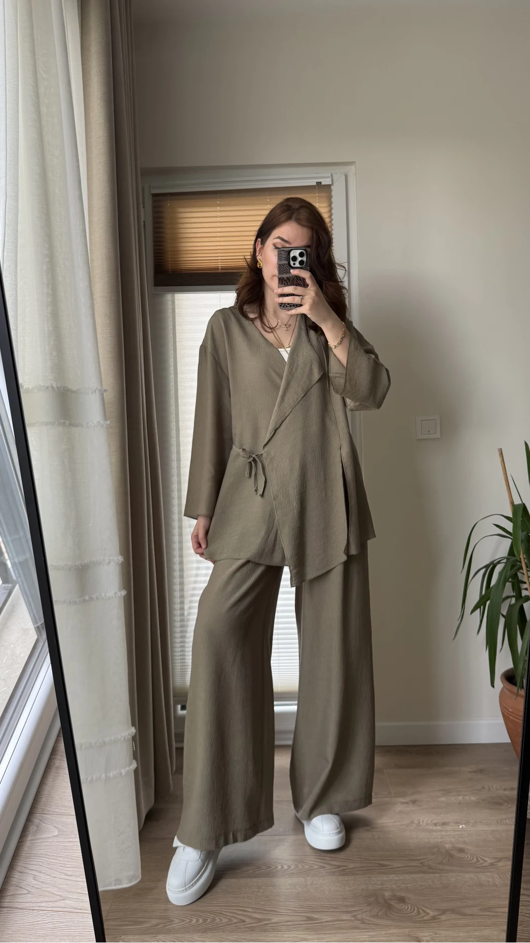 Krinkıl Viskon Kimono Takım Haki (KOD: 51109)