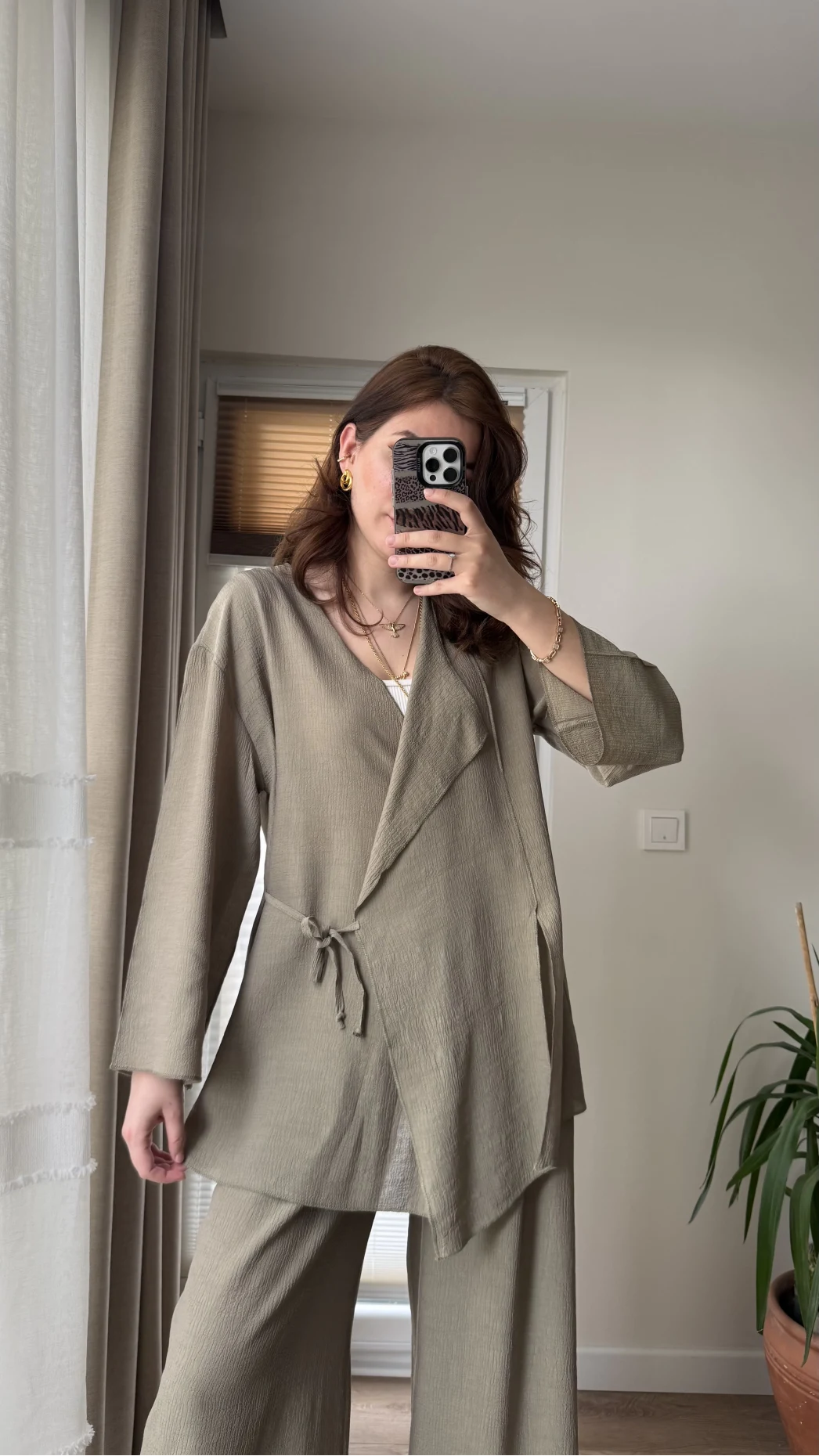 Krinkıl Viskon Kimono Takım Haki (KOD: 51109)