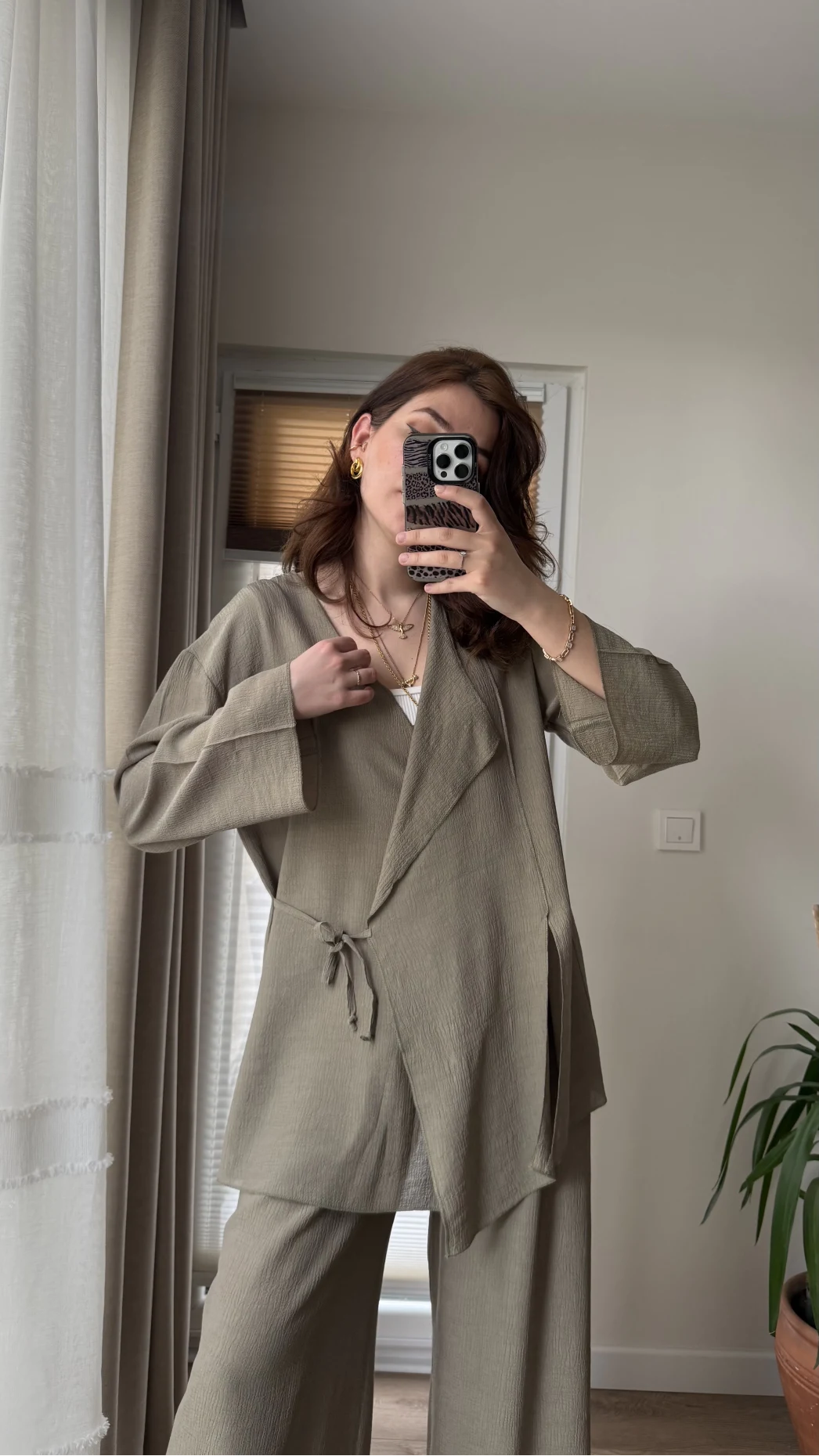 Krinkıl Viskon Kimono Takım Haki (KOD: 51109)