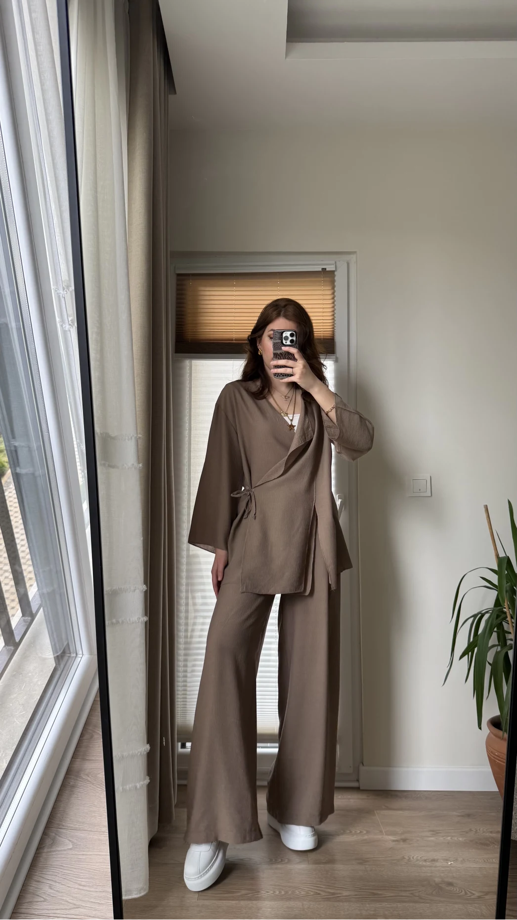 Krinkıl Viskon Kimono Takım Kahve (KOD: 51109)