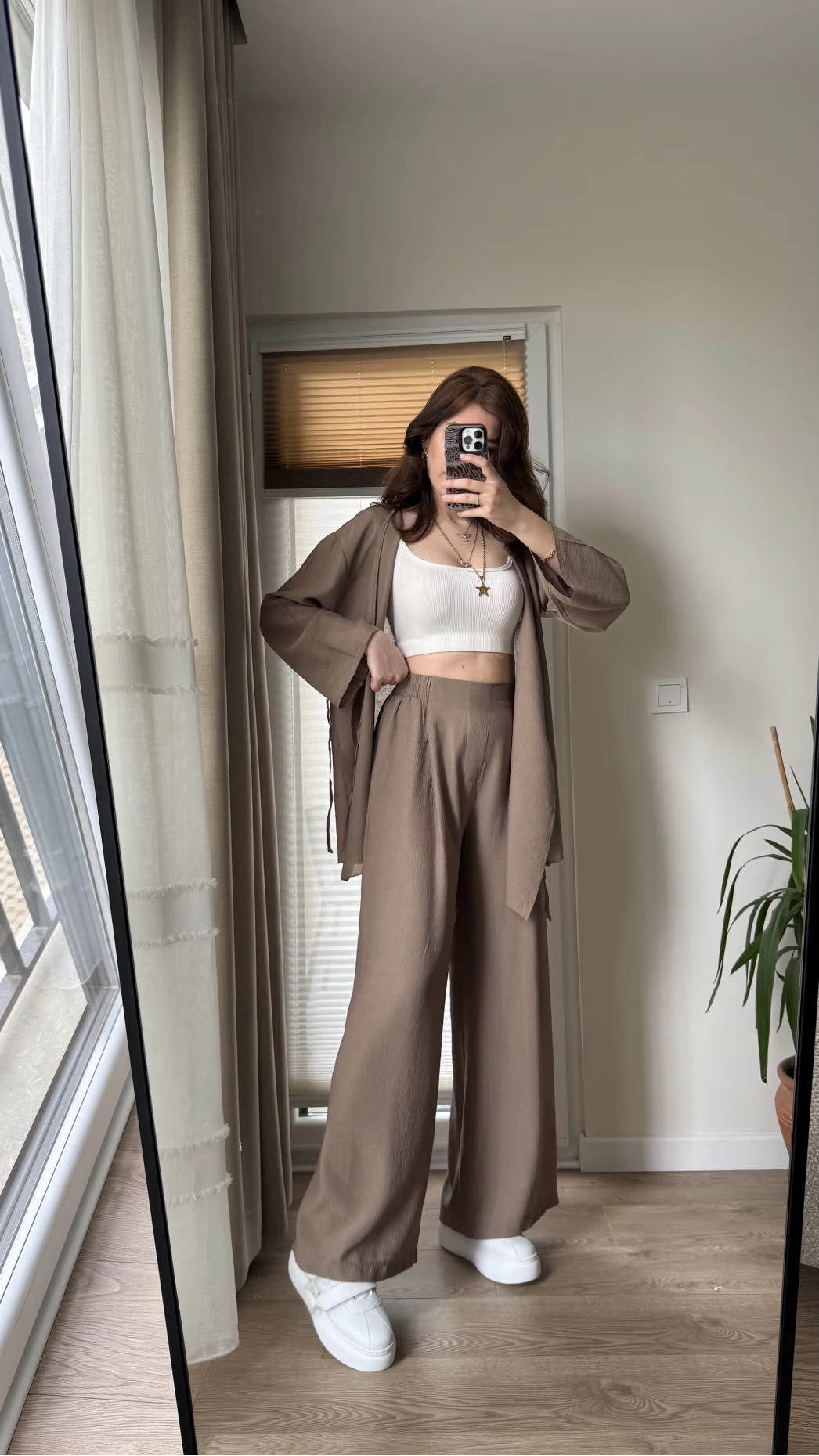Krinkıl Viskon Kimono Takım Kahve (KOD: 51109)