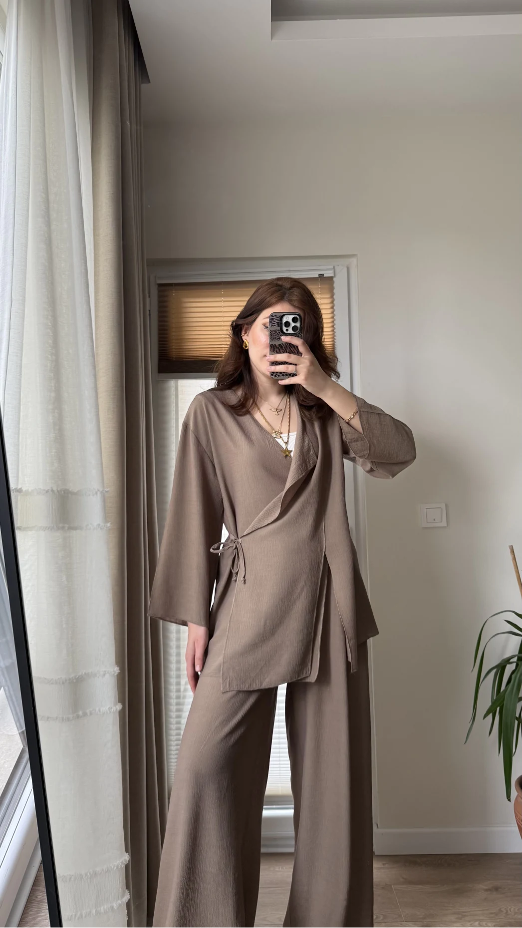 Krinkıl Viskon Kimono Takım Kahve (KOD: 51109)