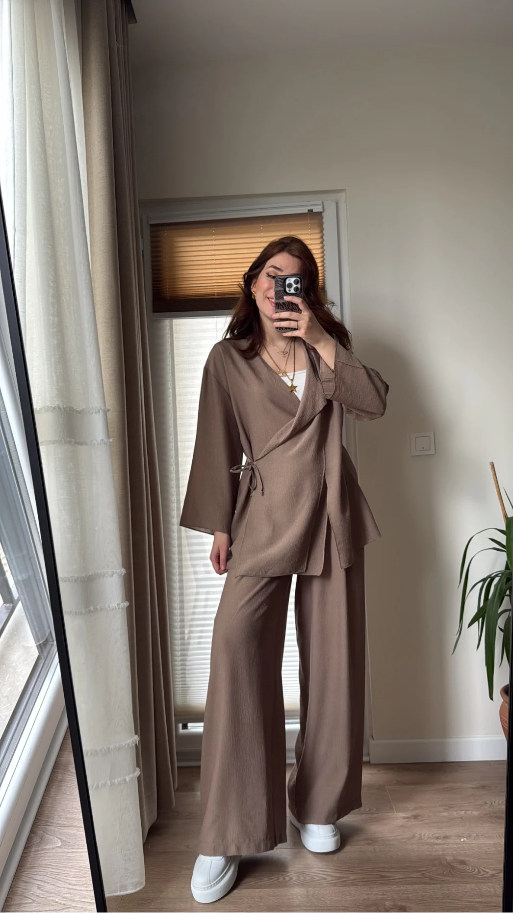 Krinkıl Viskon Kimono Takım Kahve (KOD: 51109)