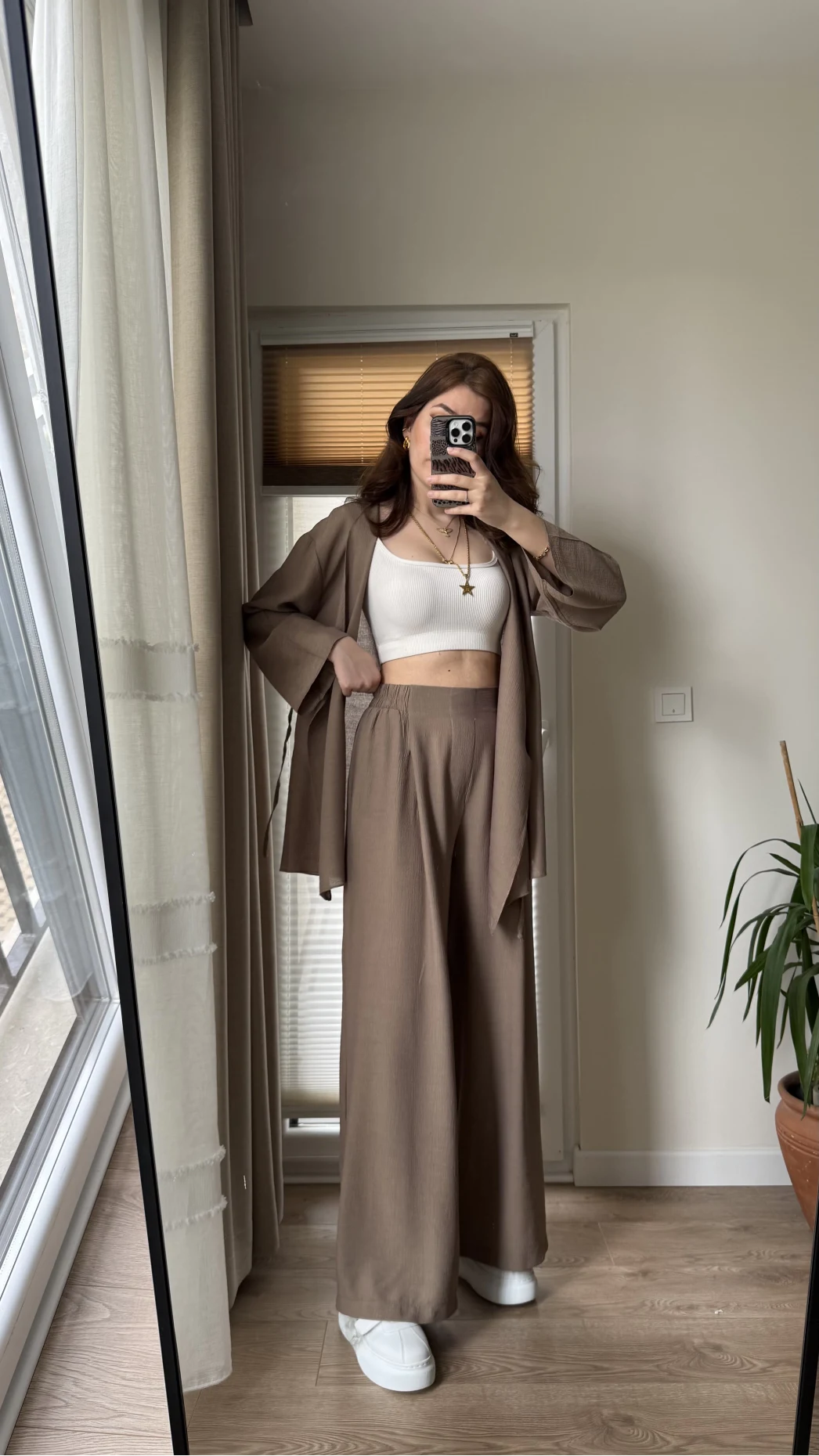 Krinkıl Viskon Kimono Takım Kahve (KOD: 51109)