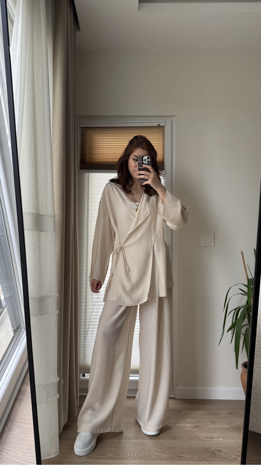 Krinkıl Viskon Kimono Takım Krem (KOD: 51109)