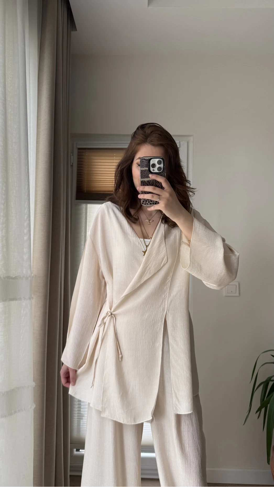 Krinkıl Viskon Kimono Takım Krem (KOD: 51109)