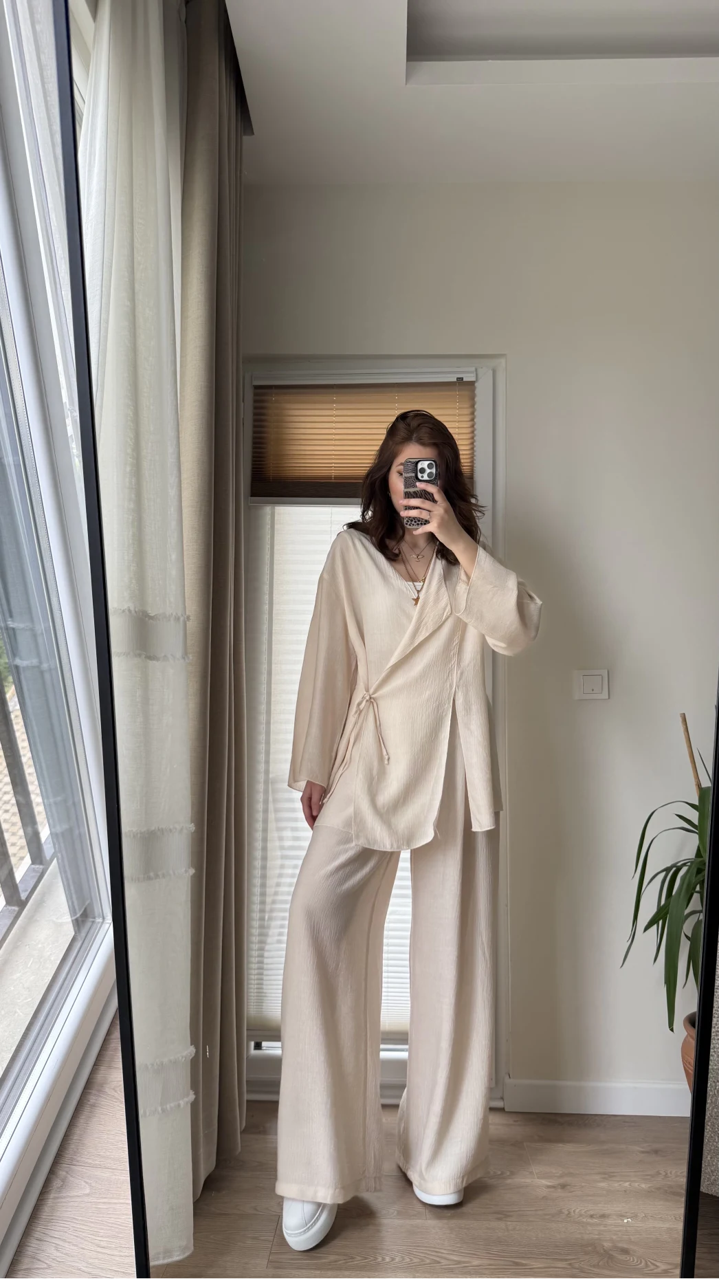 Krinkıl Viskon Kimono Takım Krem (KOD: 51109)