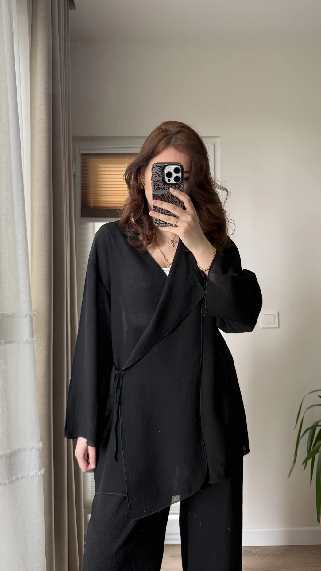Krinkıl Viskon Kimono Takım Siyah (KOD: 51109)