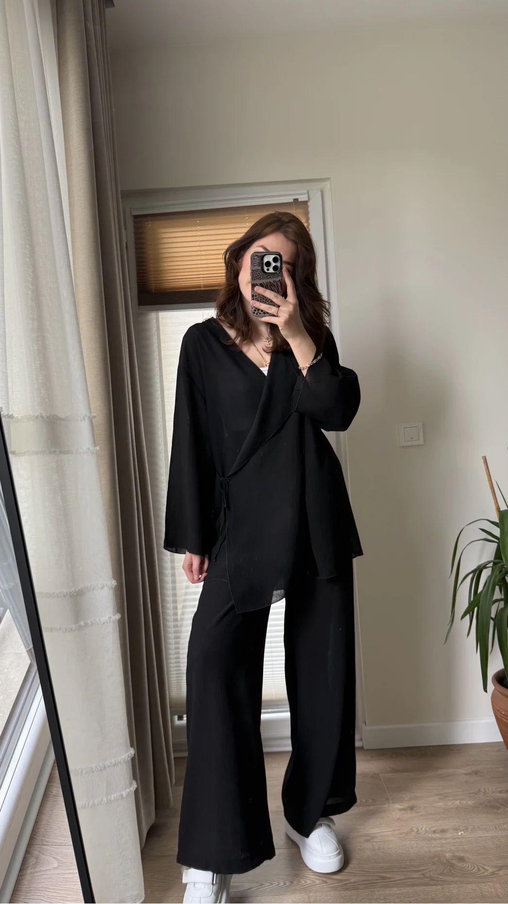 Krinkıl Viskon Kimono Takım Siyah (KOD: 51109)